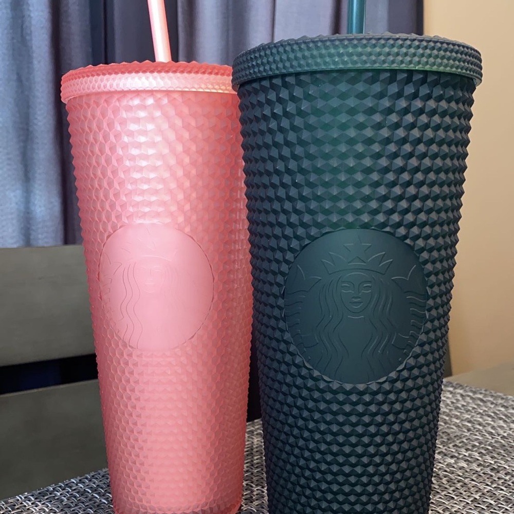 Starbucks studded tumblers pink lemonade & forest green